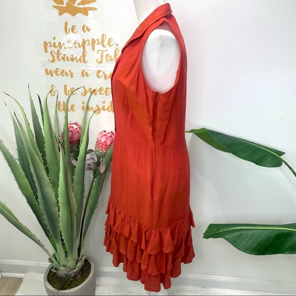 Lafayette 148 New York Rustic Orange Ruffle Dress Size 6 - Picture 5 of 12